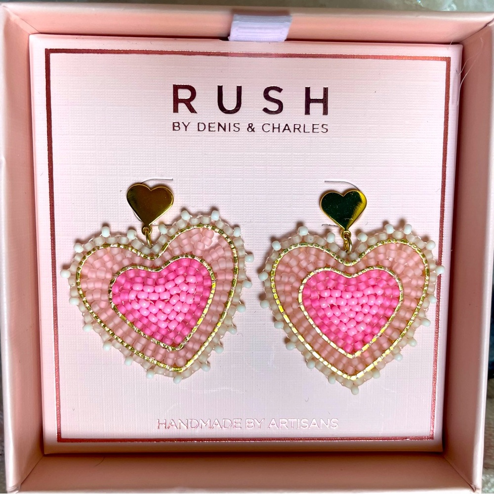Rush Pink & Gold Heart Stud Dangle Earrings NWT